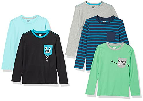 Amazon Essentials Boys' Long-Sleeve T-Shirts, Pack of 5, Monsters/Multicolour/Stripes, 10 Years