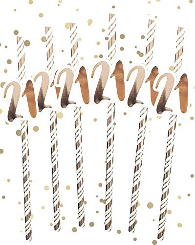 Alandra Birthdays STRAW-21 21st Birthday Straws Cream & Rose Gold Metallic, One Size
