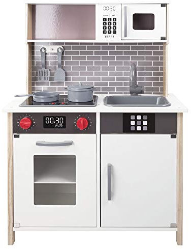 WOOMAX Cocina Juguete de Madera con luz y Sonidos, con Accesorios y Utensilios de Cocina, para niños Desde 3 años (49026)