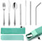 HaWare Campingbesteck, 9-teilig Edelstahl Outdoor Reisebesteck Wanderbesteck, Tragbares Picknick Besteck Set mit Messer Gabel Löffel, Metallstrohhalme, Essstäbchen, Reinigungsbürste, Grün Etui &Tasche