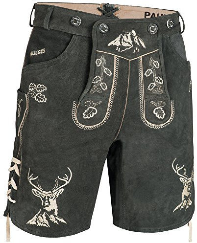 PAULGOS Herren Trachten Lederhose HK4 + Träger, Echtes Leder, Größe 48, Grau