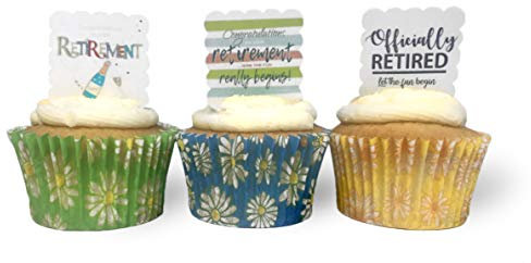 24 Square Scalloped Precut 40mm Round Retirement Theme Edible Wafer Paper Cake Toppers