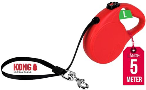 KONG ausrollbare Hundeleine in 5m Länge I Für große Hunde bis 50 kg I Größe L I hochwertige Rollleine in rot mit Break & Lock System I leichte & kompakte Führ-Leine