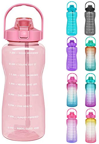 Opard 2.2L Trinkflasche, BPA Frei Wasserflasche mit Strohhalm, 1-klick Verschluss Auslaufsichere Water Bottle, Zeitmarkierung Sportflasche