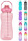 Opard 2.2L Trinkflasche, BPA Frei Wasserflasche mit Strohhalm, 1-klick Verschluss Auslaufsichere Water Bottle, Zeitmarkierung Sportflasche