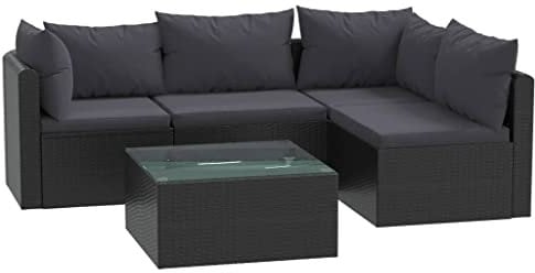 vidaXL 5-tlg. Garten-Lounge-Set mit Auflagen Poly Rattan Schwarz