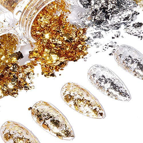 MKUHBG Blattgold Nailart Goldfolie Holographische Nagelpailletten Set Folien Nagelfolienaufkleber Glitter Blattgold Nailart 6 Döschen Folien Nail Art Chip für DIY Nagel Kunst Dekorationen