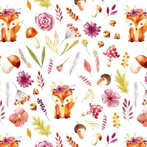 11,99€/m 150x160cm Fuchs 100% Baumwolle Baumwollstoff Kinder Meterware Handwerken Nähen Stoff (Fuchs Pilz Blume Weiße, 150x160cm (11,99€/m))