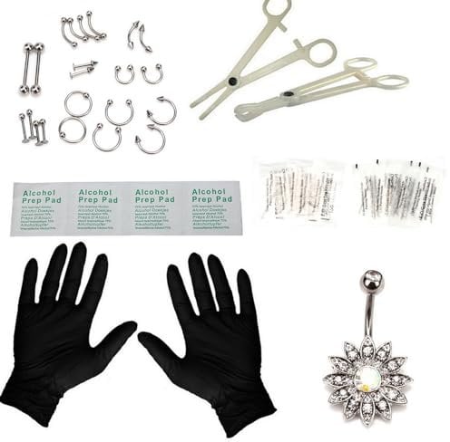 Beaute Professional Piercing Set - 41Pc Nose Piercing Kit, Stainless Steel 14G & 16G Nose Ring Studs, Sliver Color
