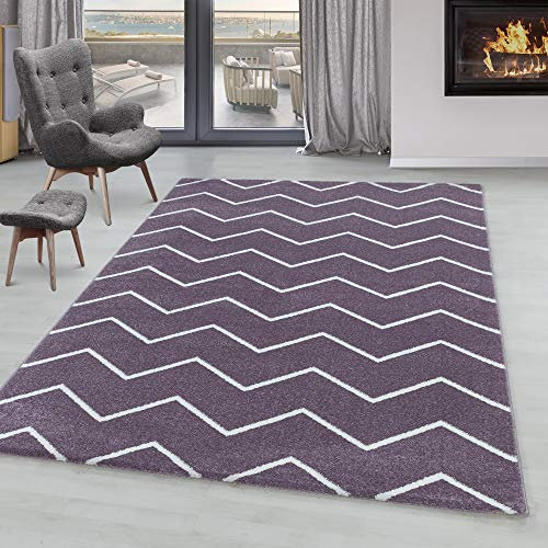 SIMPEX Tappeti a Pelo Corto, Chevron Design, Tappeto Viola, 140 x 200 cm, Tappeti in Stile Moderno, Tappeto Soggiorno