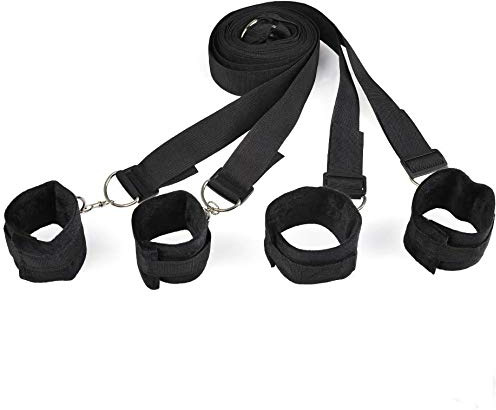 Sex Bondage Set SM Bondageset mit Handschellen Fußfesseln Fessel Bett Sets Verstellbare Träger Sexspielzeug für Anfänger Paare Schwarz