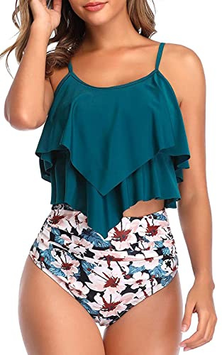 Genfien Bikini Mujer Conjuntos Blusa con Volantes Push Up Cintura Alta | Traje de Baño,Sexy,Bañador de Baño de Dos Piezas,Bikini Sets
