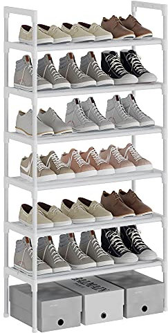 AcornFort® S-524 6 Ebenen Stöckiges Weiß Verstellbare Schuhablagen Schuhaufbewahrung Hohes Schuhregal Organizer Regal Halteständer für 18 Paar Schuhe, 56 x 30 x 110 cm,Extra Robuste Bauweise