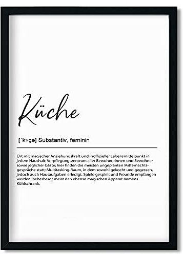 Urhome Kunstdruck Definition Küche mit Bilderrahmen Schwarz in DIN A5 - Worterklärung wie im Duden Lexikon Wandbild Wanddeko mit Spruch Holz Rahmen für Wohnung Familie Freunde Geschenk