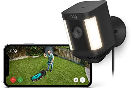 Ring Spotlight Cam Plus Plug-In | Outdoor Security Camera 1080p HD Video, Two-Way Talk, Night Vision, LED Spotlights, Siren, alternative to CCTV system, 30-day free trial of Ring Home