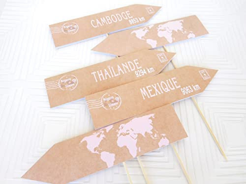 Nom de Table Mariage Thème Voyage, Nom De Table Personnalisable, Décoration cérémonie, Déco de Table Carte du Monde, Pays, Vintage