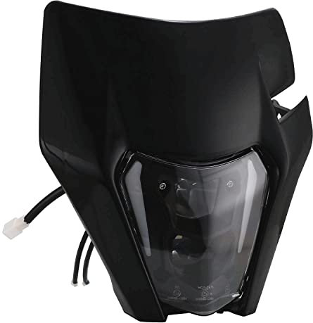 AnXin Phare avant universel à LED pour moto tout-terrain, double lumière avec haut/bas 12 V pour la plupart des enduro, motocross, supermoto, noir