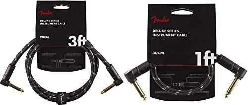 Fender Cavo Deluxe Series, 0,9 m, colore: nero, 2 LED & Cavo Deluxe Series, 0,3 m, nero tweed, 2 x angled