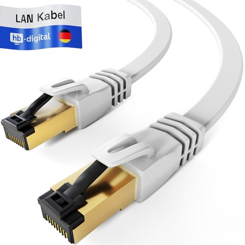 HB-DIGITAL 0,25m cavo patch CAT.8 LAN piatto U/FTP cavo di rete LSZH 2xRJ45 spina rame Profi Slim flessibile 40 Gb Porta Ethernet 2000 MHz Cavo Internet PC Router Switch Modem TV Console bianco