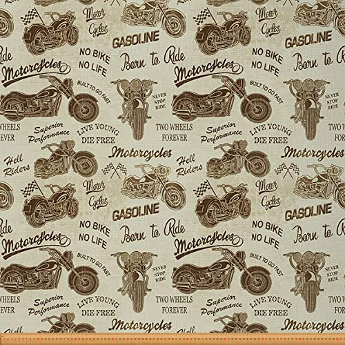 Loussiesd Motorrad Stoff Meterware Vintage Extremsport Thema Polsterstoff für Stühle und Heimwerkerprojekte Klassischer Motorrad Dekor wasserdichter Stoff 184x150cm