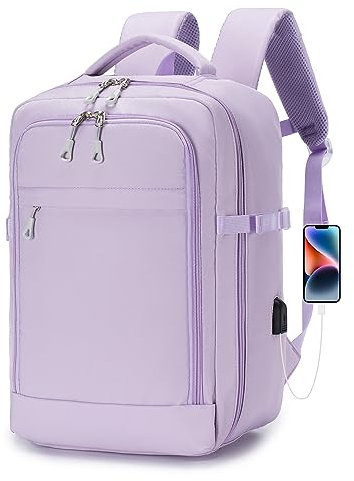 BAGZY Rucksack Handgepäck 40x20x25 Ryanair Reiserucksack Laptoptasche 15.6 Zoll Schule Kabinentasche Flug Genehmigt Daypack Reisetasche mit USB-Ladegerät für Büro/Hochschule (Violett)