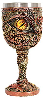 OTARTU Stainless Steel The Eye of The Dragon Wine Goblet Chalice, Dungeons and Dragons Medieval Dragon Wine Cups 210ml. Men’s Gift (Yellow Eyes)