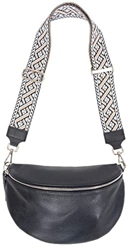 Große Crossbody Gürteltasche aus 100% Leder Umhängetasche Schultertasche mit breitem Gurt - Jaime (schwarz)