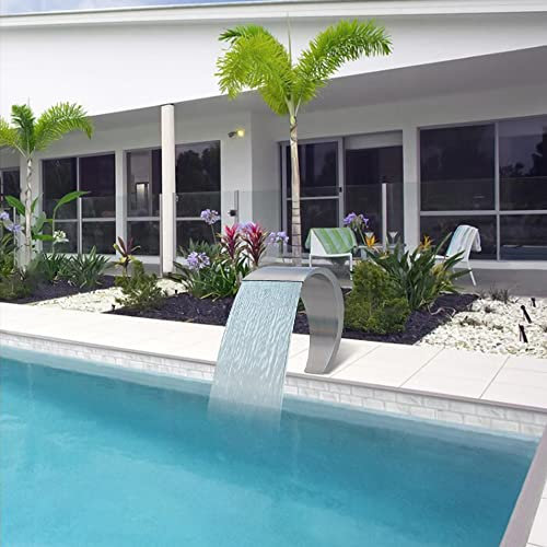 hzexun Fontaines de Piscine Cascade,Lame d' Eau Piscine Hors Sol,Cascade Bassin Fontaine pour Jardin Patio Extérieur Acier Inoxydable 20x40cm (30 * 60cm)
