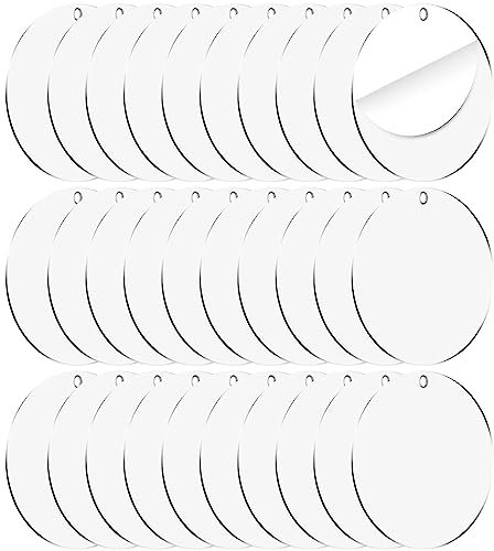 TAIANJI Placa de cristal redonda de cristal acrílico, 30 unidades, placa acrílica redonda de 10 cm, llavero acrílico, con boca redonda para espacios en blanco para trazado, decoración de bricolaje,