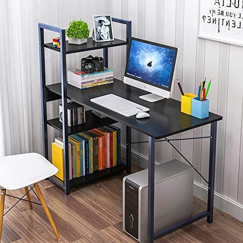Anmas Power Computer Desk with Storage Shelves, 110cm Home Office Corner Desk for Students and Workers, Ergonomic Study Writing Computer Workstation (Black Willow)