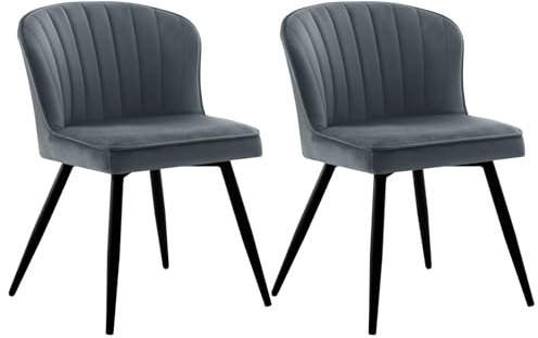 Lestarain Esszimmerstühle 2er Set, Stühle Esszimmer Modern, Sitzfläche aus Samt, Metallbeine, Ergonomischer Stuhl für Küche Wohnzimmer Schminktisch Schlafzimmer, Dunkelgrau, LCNI122001-2