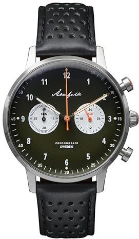 AKERFALK Chronograph Quarz mechanisch Stahl Hybrid Grün Schwarz Weiß Herrenuhr, Armband