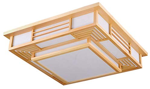 GMSLuu Deckenleuchten Holz Japanische LED Deckenleuchte Tatami Lampe Deckenlampe Kronleuchter 3 Farbe+Fernbedienung Für Schlafzimmer Wohnzimmer Korridor 45 × 45 × 13 cm