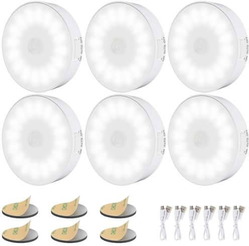 Electight 14 LEDs Nachtlicht mit Bewegungsmelder, 6 Pack Heller Bewegungsmelder Nachtlampe, 3 Modi Auto/ON/Off, Wiederaufladbar Night Light mit Haftend, für Flure, Kinderzimmer, Toilette - 6000K Weiß