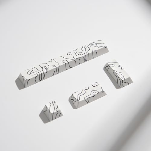 4pcs Keycaps, White Topographic Keycaps PBT Keycap Cherry Profile Dye-Sublimation Space Bar 6.25U ESC Enter Custom Keycap Set for Mechanical Keyboard Caps Desktop Computer Keyboards