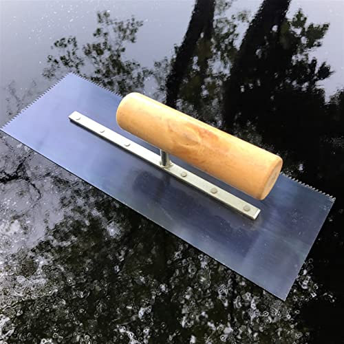 CekoCk Putzkelle Edelstahlkelle Spitzkelle, Zahnkelle, Holzgriff, BAU-Premium-Fliesenverlegekelle, 29,5 cm x 11 cm, Kerbe 3 mm, Endbearbeitungskelle, Schaufel