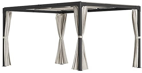 Outsunny 3x3 m Gazebo Pergola con Tende Laterali e Tetto Apribile, Pergola da Giardino in Alluminio e Acciaio, Beige