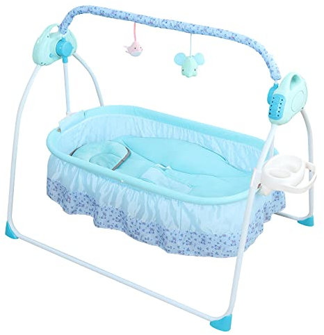 Elektrische Babywiege Automatik Babyschaukel Babybett mit Timerfunktion, Elektrisches Babybett Schaukelstuh mit Mp3 Musik Playback Funktion,Tragbare Schaukelstuh Babybett mit Matte(Blau)