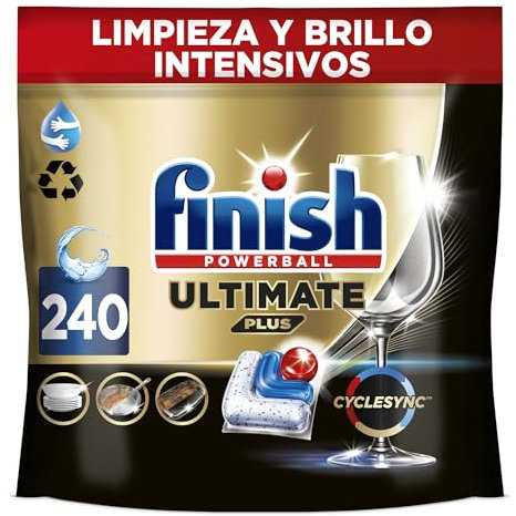 Finish Powerball Ultimate Plus All in 1, Pastillas para Lavavajillas con Tecnología Cyclesync, Limpieza Intensiva y Brillo Diamante, 240 Unidades (6x40)