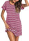 Litherday Nachthemd Damen Kurz Nachtwäsche Streifen Nachtkleid aus 95% Baumwolle Loungewear Negligee Kurze Ärmel Sleepshirt mit 2 Tasche, Rot+weiß, M