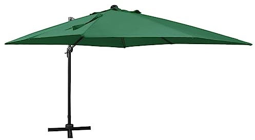 Homgoday Ampelschirm mit Mast und LED Grün 300 cm Sonnenschirm Balkonschirm Gartenschirm Strandschirm Sonnenschutz UV-Schutz Marktschirm Schirm für Garten