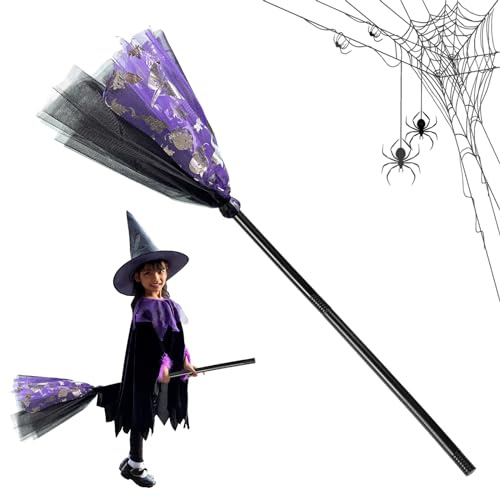 Halloween Witch Broom 90cm Plastic Kids Cosplay Broom Magic Broomstick Toy WitchBroom Props for Halloween Party Favors Fancy Dress Witch Dress Up Accessories