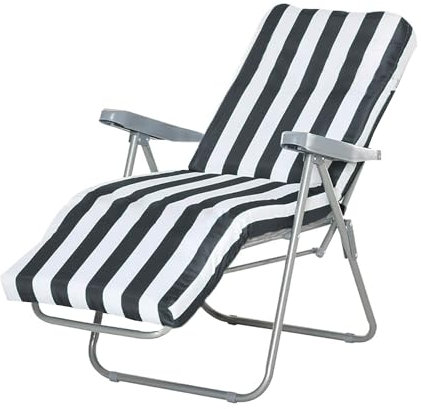 GREATOYAR Cojín Tumbona, Colchoneta Tumbona Acolchada, Cojín Acolchado de Fibra, con Goma y Correas de Sujeción, Tela Polyester, para Exteriores Terraza Jardín Viaje Playa, 120x55x8cm, Raya Gris