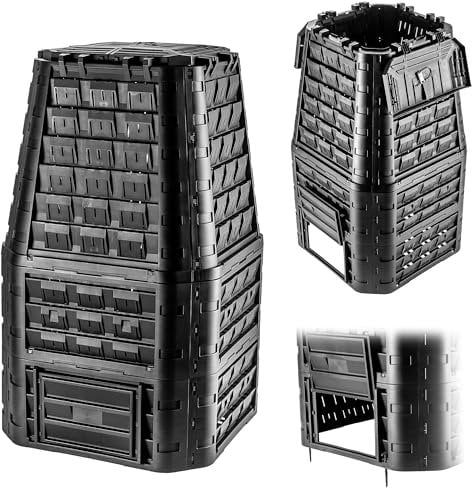 KADAX Garden Composter Plastic Composter for Garden Waste Compost Bin with Ventilation Compost Bin with Drip Irrigation Quick Composter (Black 1050L)