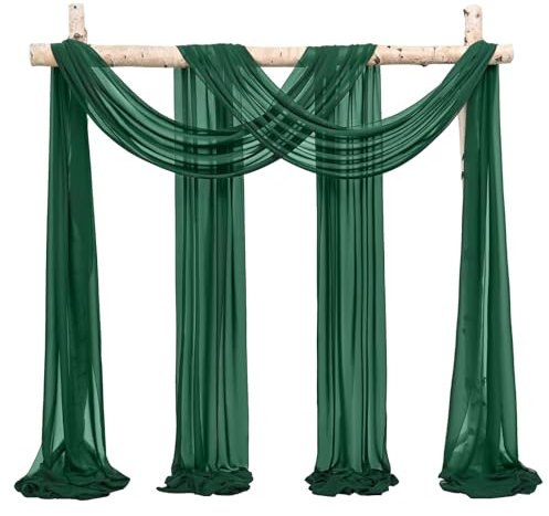 Showgeous 2 Packs Querbehang Smaragdgrün 73cmx610cm Tüll Foto Hintergrund Hochzeit Vorhang Deko Chiffon-Stoff Hochzeitsbogen Gardinen für Laube Hochzeit Torbogen Zeremonie Fotografie Party