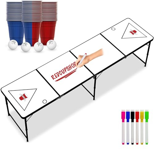 RedCupShop® Bierpong Tisch | Klappbar & Tragbar | Wasserabweisend & Kratzfest | Partyspiel für Erwachsene (Picasso (Tisch, Becher & Bälle))