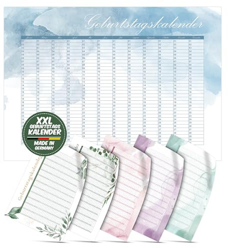 Polymedia Dauerkalender Aquarell Blau, Geburtstagskalender und Jahresplaner ohne Wochentage und Jahreszahl, zum Eintragen von jährlich wiederkehrenden Terminen, Wandkalender, Jahresüberblick