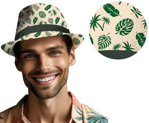 FIESTAS GUIRCA | Sommerhut mit Blättern (Einheitsgröße) - Partyzubehör für Sommerfeiern und Graduierungen - Ideal für Hawaii-Themen - Unisex für Erwachsene - Natur und Grün
