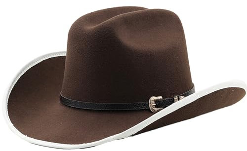 JOERBABU Cowboyhut, Wollfilzhut für Erwachsene mit Gürtel, Mode, Karneval, Party, Damen, Herren, Bühnenauftritte, Requisiten, Hut