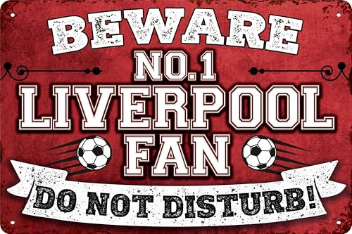 Wetterfestes Deko Blechschild für Fußball Fans, hier wohnt ein Liverpool Fan – Wandschild, Türschild, Torschild, lustiger Fussball Spruch, Fanartikel (20 x 30 cm)
